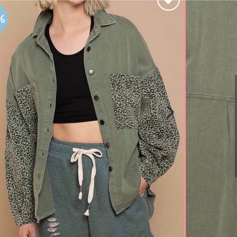POL Vintage Style Hi-Low Leopard Cheetah
Shacket Shirt Jacket: Olive Army Green - Picture 2 of 8